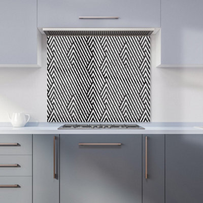 Warren Reed Designer Oblique Black Grunge Pattern Premium Glass Kitchen Splashback W600mm X H750mm - image 1
