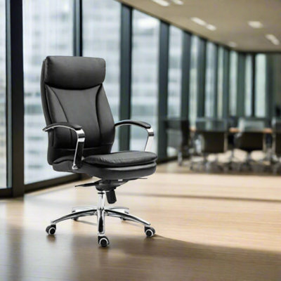 Evre Style Black Office Chair Faux Leather With Height Swivel Adjust Headrest - image 1