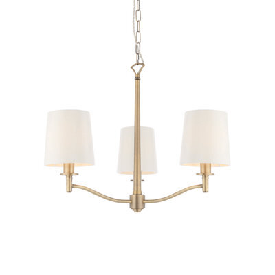 Anson Lighting Chad 3Lt  Matt Antique Brass Plate & Vintage White Fabric Ceiling Pendant
