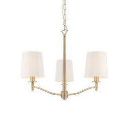 Anson Lighting Chad 3Lt  Matt Antique Brass Plate & Vintage White Fabric Ceiling Pendant