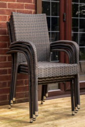 Sh&g Heaton 4 Seat Dining Table Set - 5 Piece Round Table & Chairs - Brown Rattan With Grey Cushions - Indoor & Outdoor - thumbnail 5