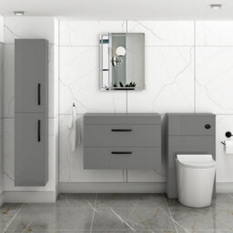 Royal Bathrooms 800mm Wall Hung Vanity Unit 2 Drawer Indigo Gloss Grey - Storage Cabinetwith Matt Black Handle - thumbnail 2