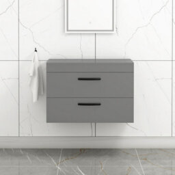 Royal Bathrooms 800mm Wall Hung Vanity Unit 2 Drawer Indigo Gloss Grey - Storage Cabinetwith Matt Black Handle - thumbnail 1