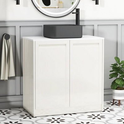 Royal Bathrooms Royal Bathroom Elmore 800mm Classic White Freestanding Bathroom Vanity Unit 2 Door Plain White Worktop With Art Square Basin - image 1