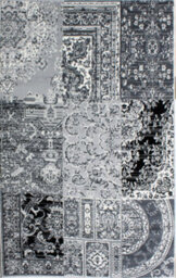 Loomed Black Grey Monochrome Traditional Patchwork Living Room Rug 190X280Cm - thumbnail 4