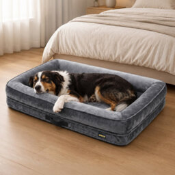 Skylos Dog Bed Xl,orthopedic Dog Bed With Bolster Flannel Grey - thumbnail 1