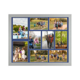 AK Frames 20X16 Silver Modern Multi Photo Frame With Blue Mount - Holds 9 Apertures (2X) 7X5, (7X) 6X4 Photos