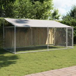 Walplus Grey Dog Cage With Roof And Door 4X2X2 M Galvanised Steel Outdoor Kennel - thumbnail 1
