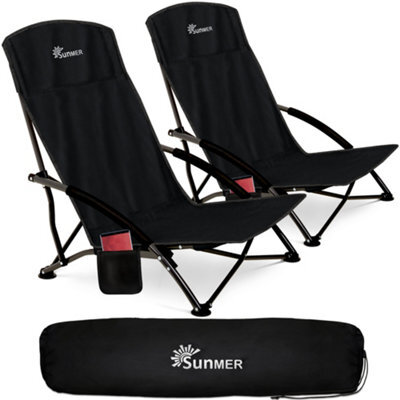 Sunmer Set Of 2 Folding Beach Chairs With Side Pocket & Carry Bag - Black - image 1