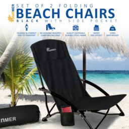 Sunmer Set Of 2 Folding Beach Chairs With Side Pocket & Carry Bag - Black - thumbnail 2