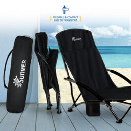 Sunmer Set Of 2 Folding Beach Chairs With Side Pocket & Carry Bag - Black - thumbnail 3