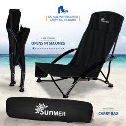 Sunmer Set Of 2 Folding Beach Chairs With Side Pocket & Carry Bag - Black - thumbnail 4