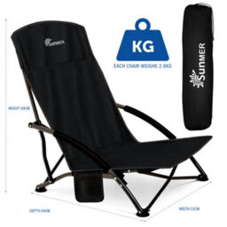 Sunmer Set Of 2 Folding Beach Chairs With Side Pocket & Carry Bag - Black - thumbnail 7