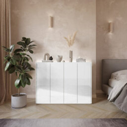 Arte Stylish Easy 2 Sideboard Cabinet H950mm W1260mm D400mm, White Gloss Fronts & Oak Scandi, Four Doors, Four Shelves, Led Lighting - thumbnail 6