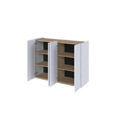 Arte Stylish Easy 2 Sideboard Cabinet H950mm W1260mm D400mm, White Gloss Fronts & Oak Scandi, Four Doors, Four Shelves, Led Lighting - thumbnail 2