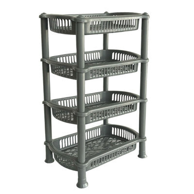 Vivo 4 Tier - Silver Plastic Storage Shelf Shelves Basket Rack Caddy Home Kitchen Veg Fruit - image 1