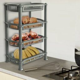 Vivo 4 Tier - Silver Plastic Storage Shelf Shelves Basket Rack Caddy Home Kitchen Veg Fruit - thumbnail 7