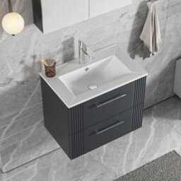 Balterley Belvide Partial Fluted 2 Drawer Wall Hung Vanity Unit With 1 Tap Hole Minimalist Basin - 600mm - Satin Dark Grey - thumbnail 3