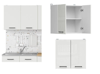 Impact Furniture Kitchen Wall Cabinet 800mm Unit Cupboard 2 Door 80Cm Chalk White Gloss Storage Junona Modern Budget Furniture - image 1