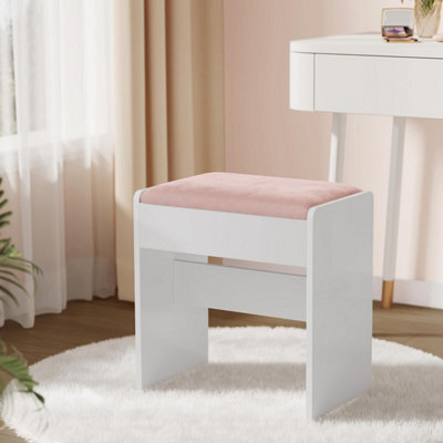 Songmics Plush Vanity Seat, Velvet-Upholstered Makeup Chair With Protective Base, Matte White And Jelly Pink - image 1