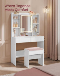 Songmics Plush Vanity Seat, Velvet-Upholstered Makeup Chair With Protective Base, Matte White And Jelly Pink - thumbnail 5