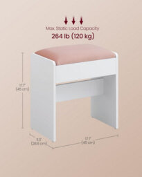 Songmics Plush Vanity Seat, Velvet-Upholstered Makeup Chair With Protective Base, Matte White And Jelly Pink - thumbnail 2