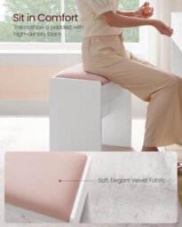 Songmics Plush Vanity Seat, Velvet-Upholstered Makeup Chair With Protective Base, Matte White And Jelly Pink - thumbnail 4