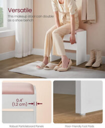 Songmics Plush Vanity Seat, Velvet-Upholstered Makeup Chair With Protective Base, Matte White And Jelly Pink - thumbnail 3