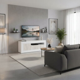 Amos Mann Furniture Aspen Tall Tv Cabinet Entertainment Unit In White With White Wood Effect - thumbnail 4