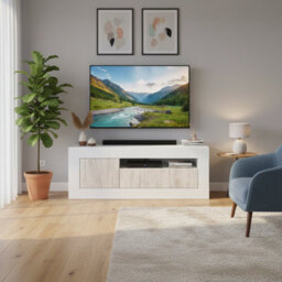 Amos Mann Furniture Aspen Tall Tv Cabinet Entertainment Unit In White With White Wood Effect - thumbnail 1