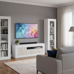 Amos Mann Furniture Aspen Tall Tv Cabinet Entertainment Unit In White With White Wood Effect - thumbnail 2
