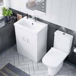 Nes Home 600mm Floorstanding White Basin Vanity & Rimless Close Coupled Toilet Flat Pack - thumbnail 4