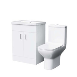 Nes Home 600mm Floorstanding White Basin Vanity & Rimless Close Coupled Toilet Flat Pack - thumbnail 5