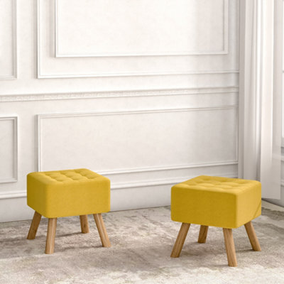 Darphe Modern Yellow Linen Footstool With Pine Wood Legs Padded Ottoman Stool - image 1