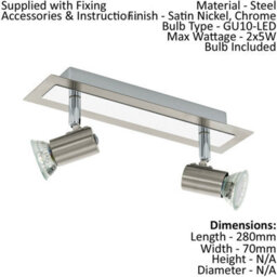 Satin Nickel Chrome Plated Wall Spot Lights With Gu10 Bulbs - 2X5W Included - thumbnail 2