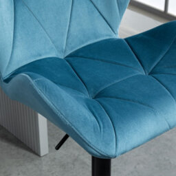 Homcom Set Of 2 Luxurious Velvet-Touch Bar Stools Metal Frame Footrest Blue - thumbnail 8