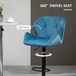 Homcom Set Of 2 Luxurious Velvet-Touch Bar Stools Metal Frame Footrest Blue - thumbnail 7