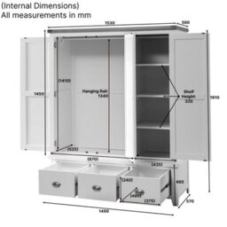 The Furniture Market Westbury Blue Painted Triple 3 Door Mirrored Wardrobe With 3 Drawers - thumbnail 9
