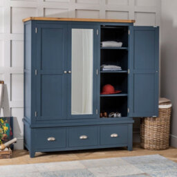 The Furniture Market Westbury Blue Painted Triple 3 Door Mirrored Wardrobe With 3 Drawers