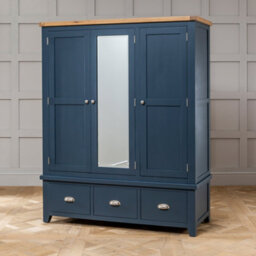 The Furniture Market Westbury Blue Painted Triple 3 Door Mirrored Wardrobe With 3 Drawers - thumbnail 4