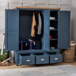 The Furniture Market Westbury Blue Painted Triple 3 Door Mirrored Wardrobe With 3 Drawers - thumbnail 2