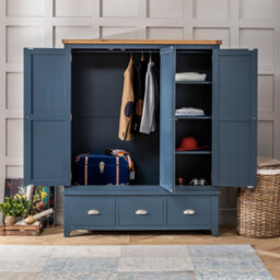 The Furniture Market Westbury Blue Painted Triple 3 Door Mirrored Wardrobe With 3 Drawers - thumbnail 3