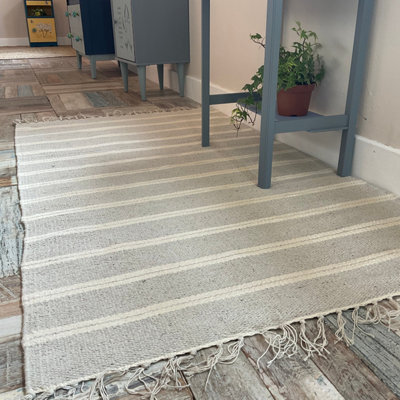 Second Nature Online Varca Grey Rug Striped Design Cotton And Jute Yarn / 120 Cm X 180 Cm - image 1
