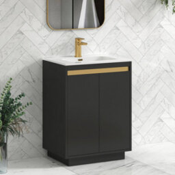 Royal Bathrooms Orion 600mm Matt Obsidian Black 2 Door Floor Standing Vanity Unit With Ceramic Basin & Brushed Brass Strip - thumbnail 5