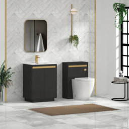 Royal Bathrooms Orion 600mm Matt Obsidian Black 2 Door Floor Standing Vanity Unit With Ceramic Basin & Brushed Brass Strip - thumbnail 3