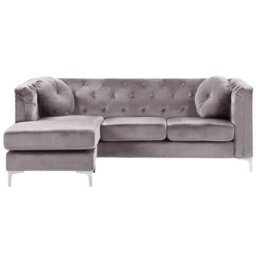 Beliani Corner Sofa 3 Seater Flen Velvet Grey Right Hand - thumbnail 1