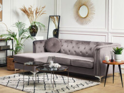 Beliani Corner Sofa 3 Seater Flen Velvet Grey Right Hand - thumbnail 2