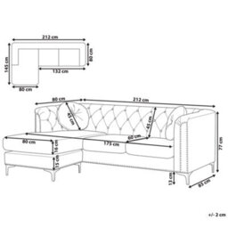 Beliani Corner Sofa 3 Seater Flen Velvet Grey Right Hand - thumbnail 3