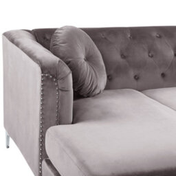 Beliani Corner Sofa 3 Seater Flen Velvet Grey Right Hand - thumbnail 6