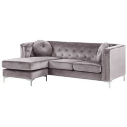Beliani Corner Sofa 3 Seater Flen Velvet Grey Right Hand - thumbnail 4